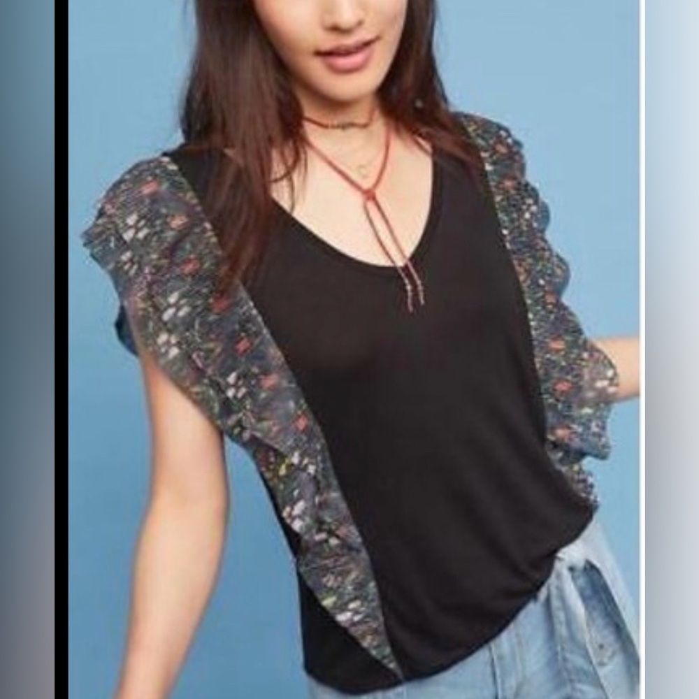 Vanessa Virginia by Anthropologie Black Ruffle-Sleeve Top (NEW!)
